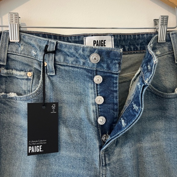 NWT PAIGE Alexis High Rise Barrel Leg Cats Meow Distressed Medium Wash Jeans - Picture 7 of 16